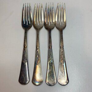 SET OF 4 ANTIQUE REED & BARTON "UNIQUE" PATTERN FORKS 1879 SILVER PLATED